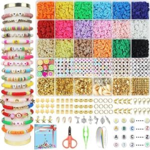Redtwo 5100 Clay Beads Bracelet Making Kit, Flat Preppy Beads for Friendship Jewelry Making,Polymer Heishi Beads with Charms Gifts for Teen Girls Crafts for Girls Ages 8-12