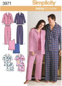 Simplicity Easy To Sew Men and Women's Matching Pajamas Sewing Patterns, Sizes S-L