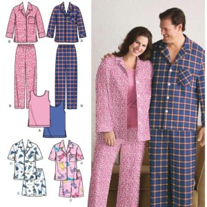 Simplicity Easy To Sew Men and Women's Matching Pajamas Sewing Patterns, Sizes S-L